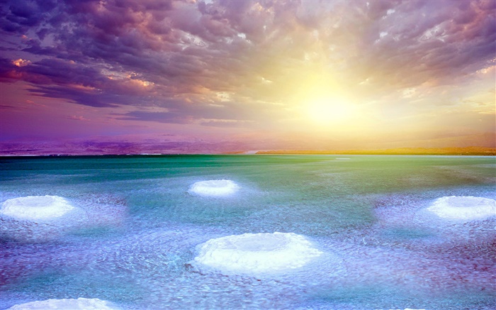 Dead sea, sunset, salt, clouds Wallpapers Pictures Photos Images