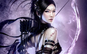 Fantasy girl, bow, look back HD wallpaper