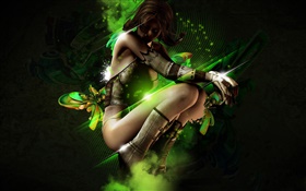 Fantasy girl dance, green abstract HD wallpaper