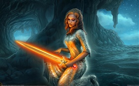 Fantasy girl holding lightsaber HD wallpaper