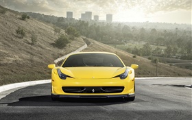 Ferrari 458 Italia yellow supercar front view HD wallpaper
