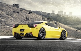 Ferrari 458 Italia yellow supercar rear view HD wallpaper