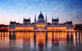 Hungary, Budapest, Parliament building, night, lights, Danube river, reflection HD wallpaper
