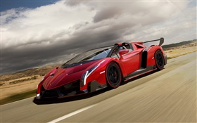 Lamborghini Veneno Roadster red supercar speed HD wallpaper