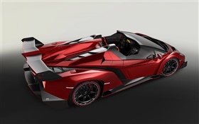 Lamborghini Veneno Roadster red supercar top side view HD wallpaper