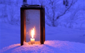 Lit lantern, candle, snow, night HD wallpaper