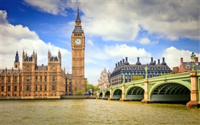 London, England, city, bridge, river, Big ben HD wallpaper