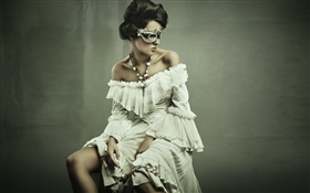 Masked white dress girl HD wallpaper