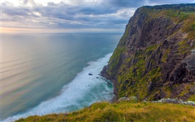 Mercer Cliffs, sea, clouds, dusk, Waikato, New Zealand HD wallpaper
