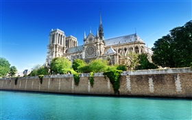 Notre Dame, France, blue sky, river HD wallpaper