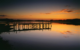 Pier, dusk, lake HD wallpaper
