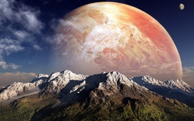 Planet, mountains, sky, clouds HD wallpaper