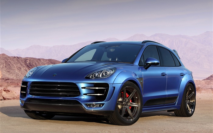 Porsche Macan Ursa 95B blue car side view Wallpapers Pictures Photos Images