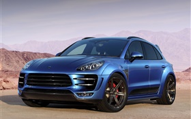 Porsche Macan Ursa 95B blue car side view HD wallpaper