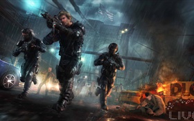 Rainbow 6, soldiers, rain HD wallpaper
