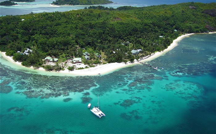 Seychelles Island, top view, boats, sea Wallpapers Pictures Photos Images