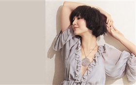 Short hair fashion girl, gray dress