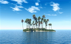 Small island, palm trees, sea HD wallpaper