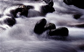 Stream, river, black stone HD wallpaper