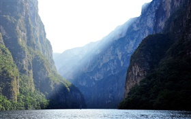 Sumidero Canyon, Mexico, river, mountains, cliff, sun rays HD wallpaper