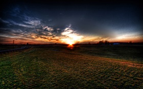 Sunset, fields, clouds, dusk