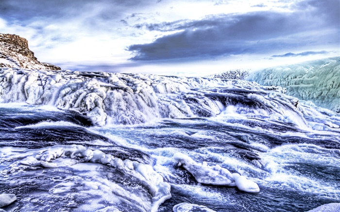 Thick snow, river, clouds Wallpapers Pictures Photos Images