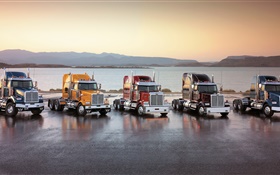 Trucks stop, road