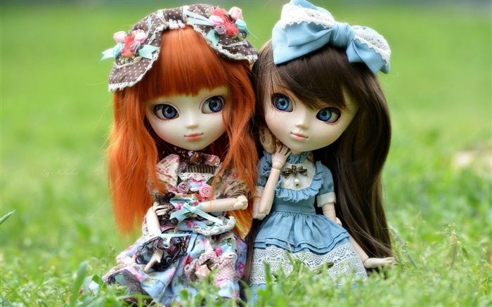Two toy girls, red and black hair, doll Wallpapers Pictures Photos Images