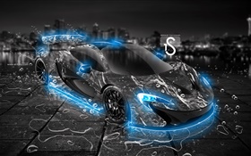 Water splash car, black supercar, creative design HD wallpaper
