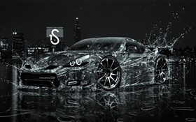 Water splash car, creative design, black supercar