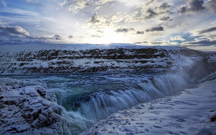 Winter, river, snow, clouds Wallpapers Pictures Photos Images