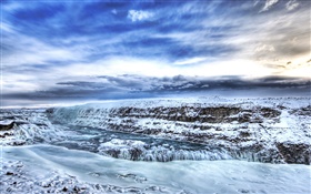 Winter, thick snow, dusk, clouds HD wallpaper