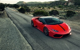 2015 Lamborghini Huracan red supercar, road HD wallpaper