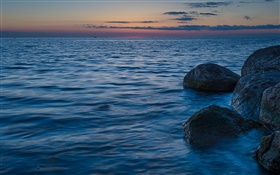 Baltic Sea, Sweden, stones, dusk HD wallpaper