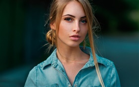 Blue dress, lovely girl portrait, bokeh HD wallpaper
