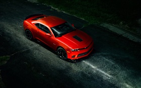 Chevrolet Camaro Z28 red supercar, night, road