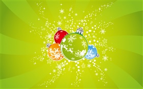 Christmas balls, green background HD wallpaper