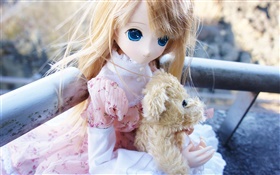 Cute toy girl with dog, doll HD wallpaper