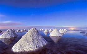 Dead Sea, sunset, piles of salt HD wallpaper