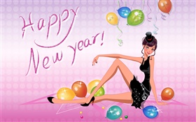 Fashion girl, vector pictures, Happy New Year HD wallpaper