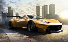 Ferrari 458 Italia yellow supercar at city