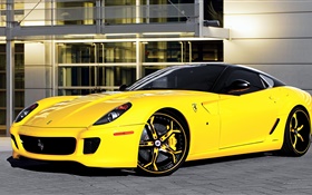 Ferrari 599 yellow supercar side view HD wallpaper