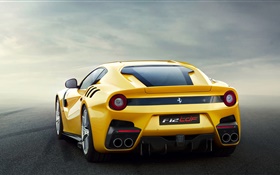 Ferrari F12 yellow supercar rear view