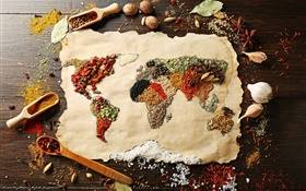 Food, spices, surface, world map, creative pictures HD wallpaper