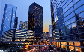 France, Paris, city night, skyscrapers, road, lights HD wallpaper