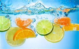 Fruit piece in water, citrus HD wallpaper