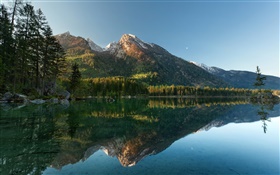 Lake, trees, mountains, water reflection HD wallpaper