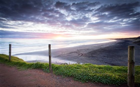 Muriwai Beach, sunset, Auckland Region, New Zealand HD wallpaper