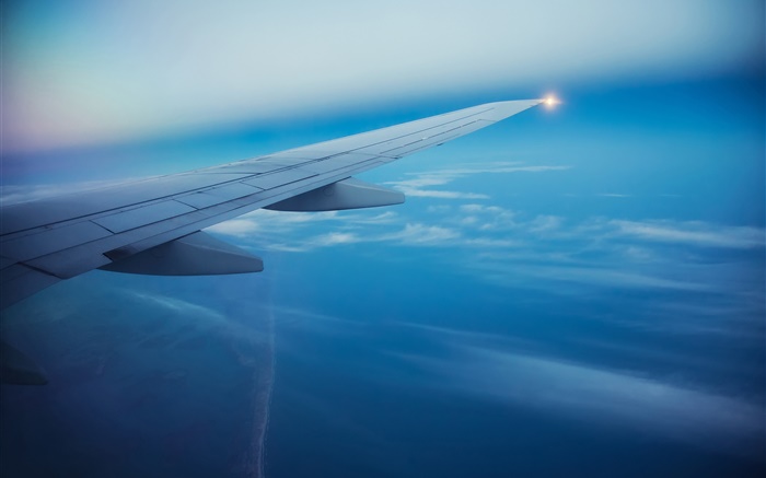 Passenger airplane, sky, clouds, aircraft wing Wallpapers Pictures Photos Images