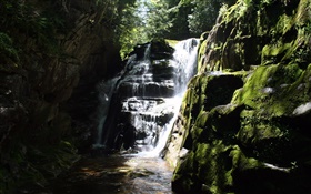Stones, stream, creek, sun rays HD wallpaper